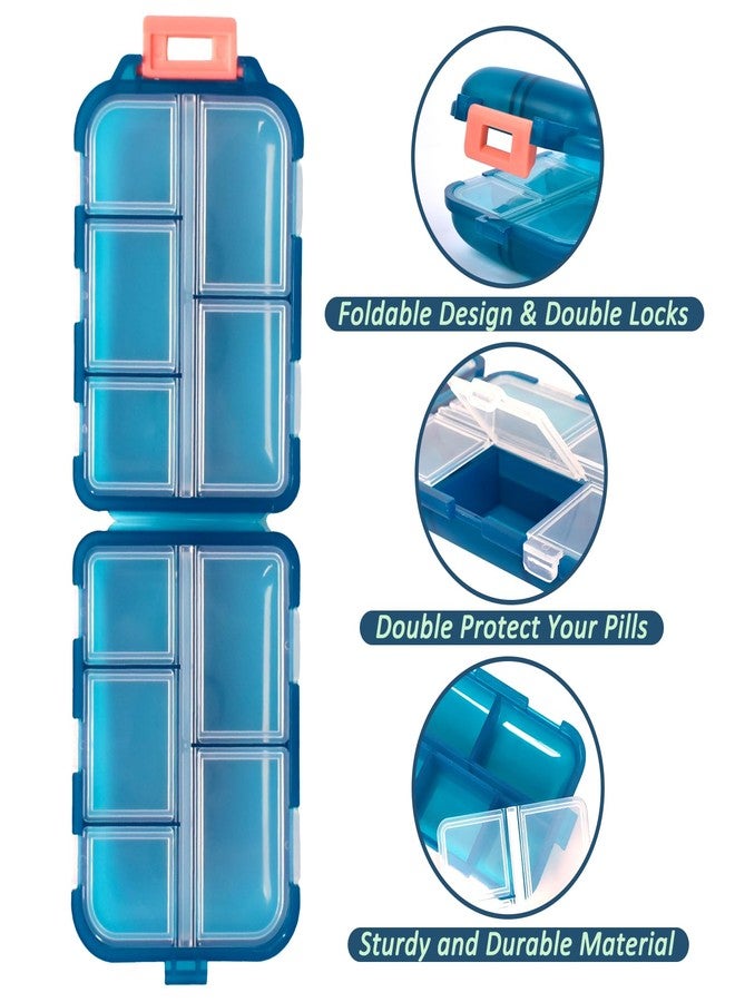 Cualfec 2 Pack Pill Organizer Travel Case - 10 Compartments Portable Medicine Container with 330 Labels, Double Lock Design (Blue & Chocolate, 2 Boxes) - Image 5